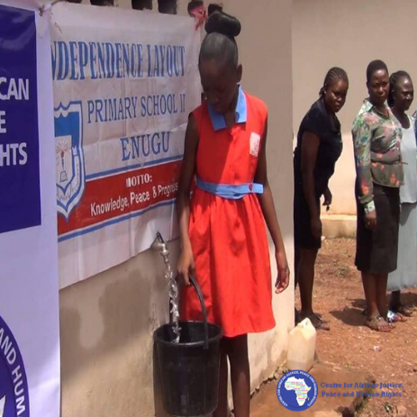 The 2 water reservoir, water pump and the well to store water built as part of the Enugu
toilet project in Nigeria